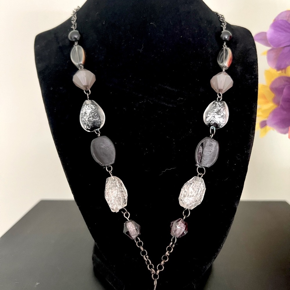 Elegant Black, Silver and Gunmetal Beaded Tassel Necklace - Picture 4 of 5